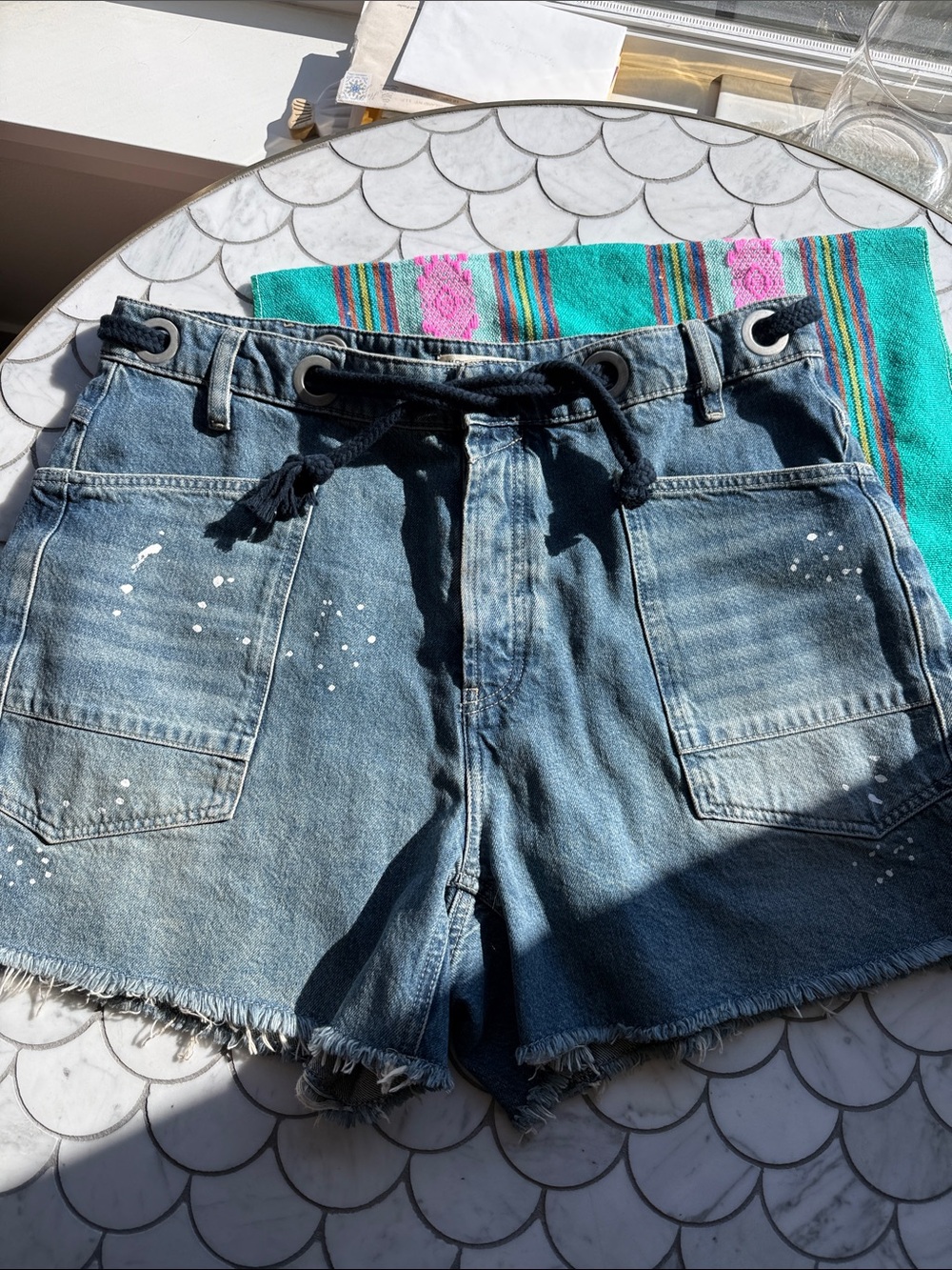 Free People Moxie splatter paint Jean shorts
